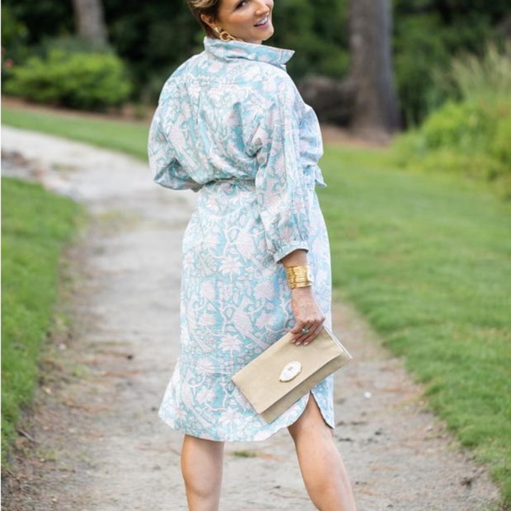 Holly Shae Blue Floral Paisley Cotton Shift Tunic Dress Resortwear One Size - Picture 14 of 14